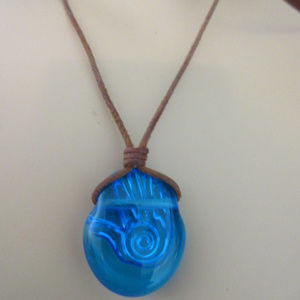 Blue Glass Pendant with Suede Leather Cord